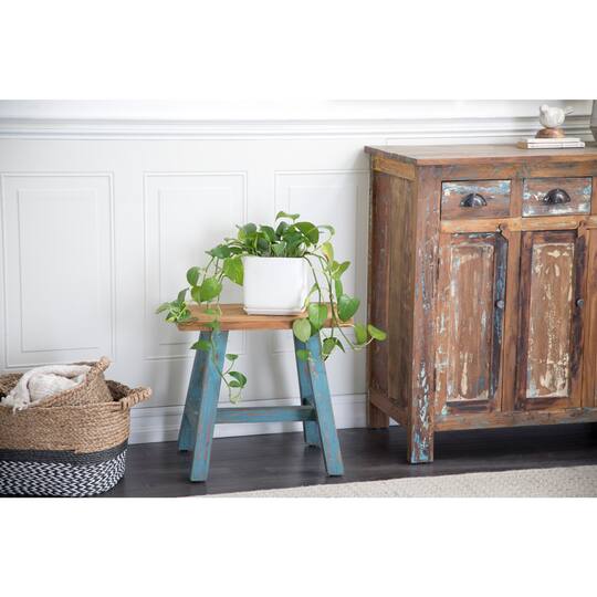 18" Blue Mahogany Farmhouse Stool